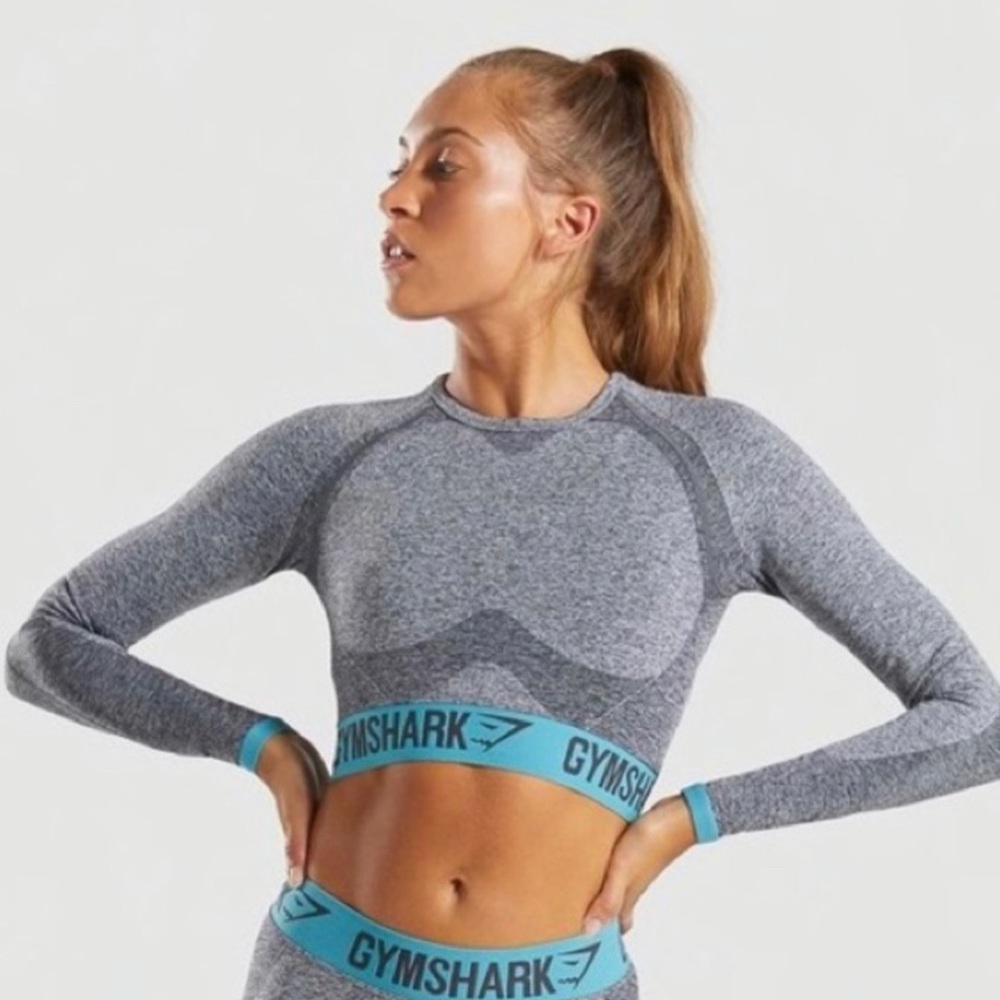 GYMSHARK Flex Long Sleeve Crop Top - Charcoal Grey/Dusky Teal